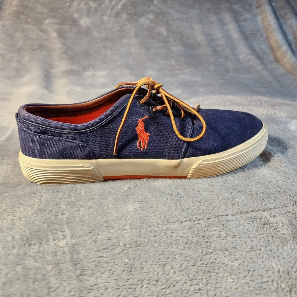 Polo Ralph Lauren Shoes Mens 11 Blue Orange Faxon Low Canvas Sneaker Pony Preppy